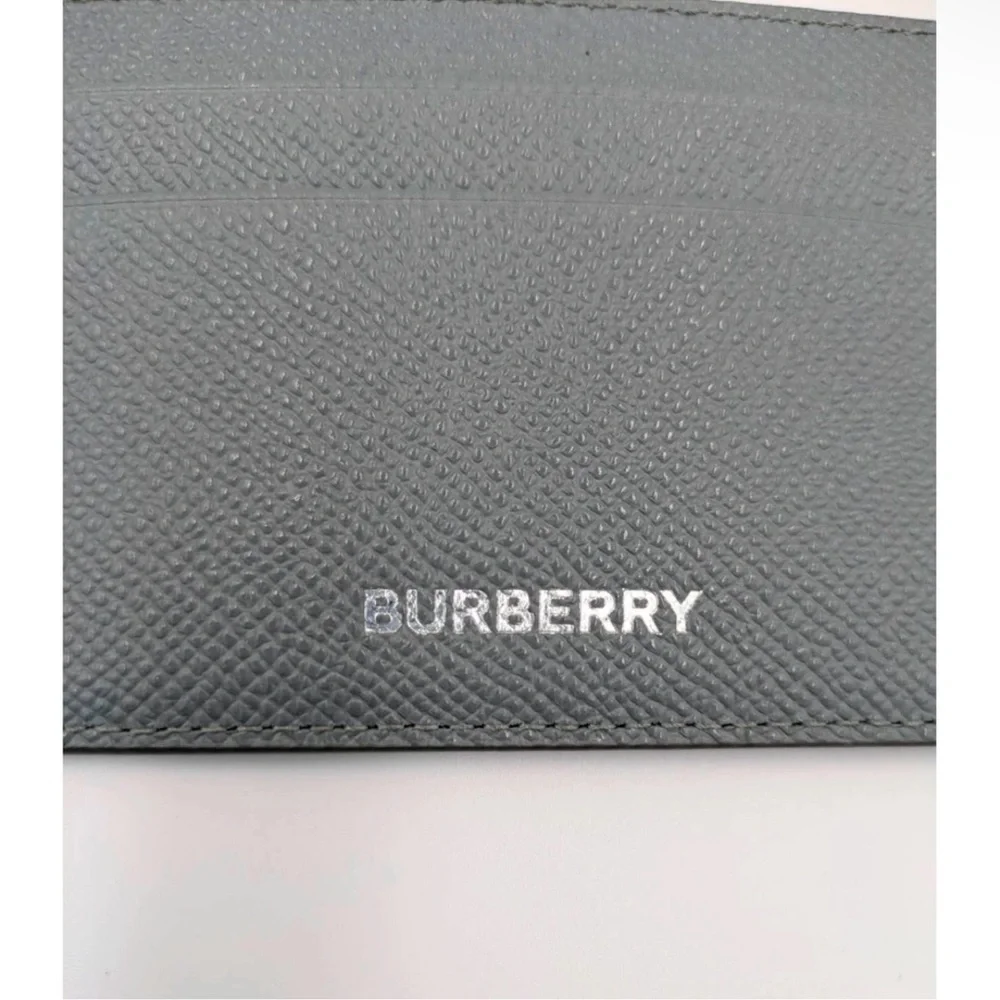 Burberry Sandon Card Case Wallet Embossed Logo Leather Storm Grey *NWT*